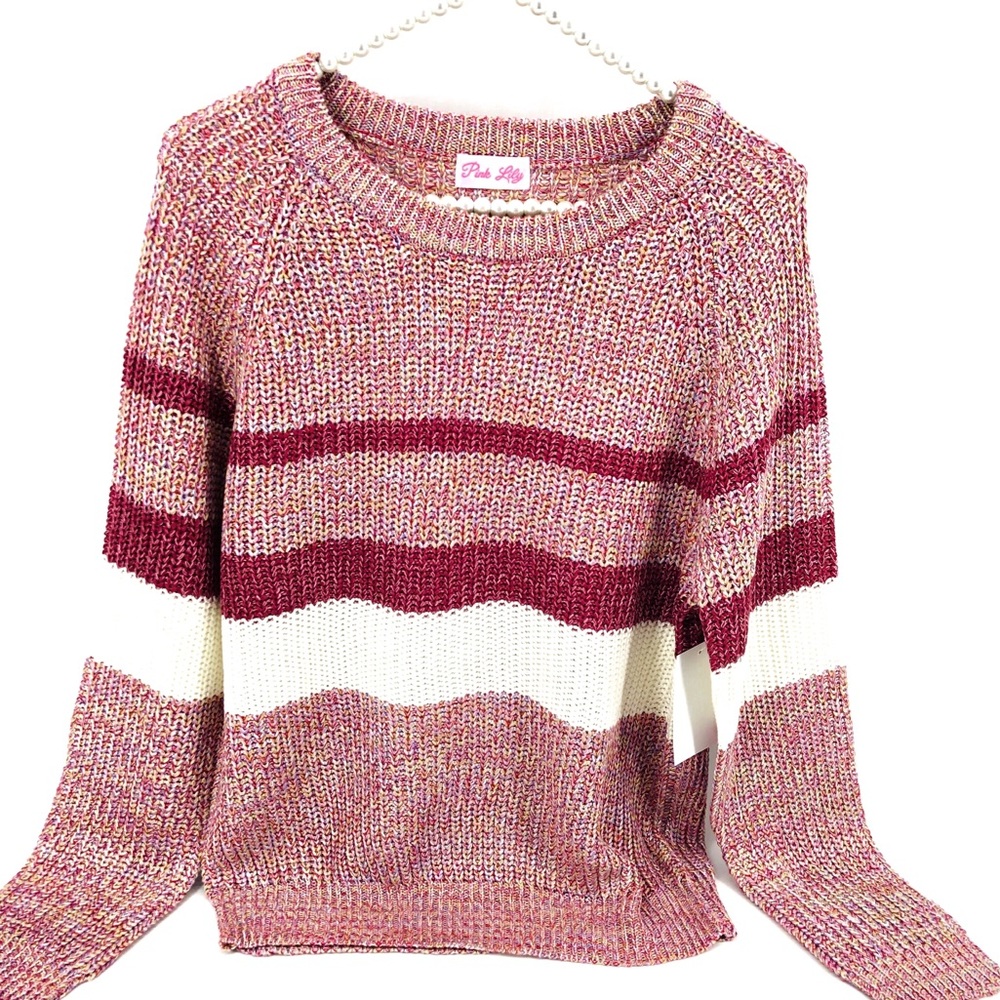 NWT Pink Colorblock Stripe Knit Sweater Medium
